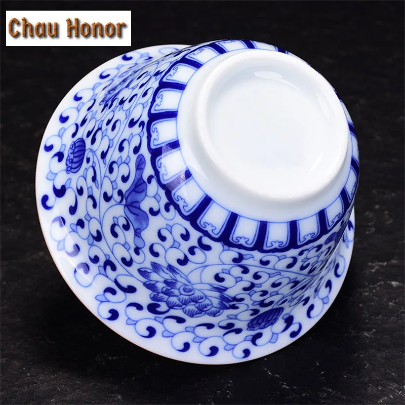 180ml Retro Blue And White Porcelain Sancai Gaiwan Teacup Ceramic Tea Bowl Chinese Porcelain Kung Fu Teaware Gifts Drinkware