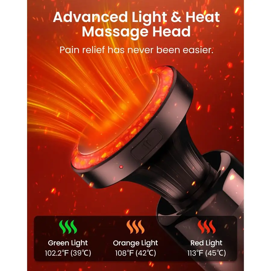 

Massage Gun with Heat,Massage Gun Deep Tissue with Extension Handle amp 3 Adjustable Angles,Handheld Percussion Back Massager fo