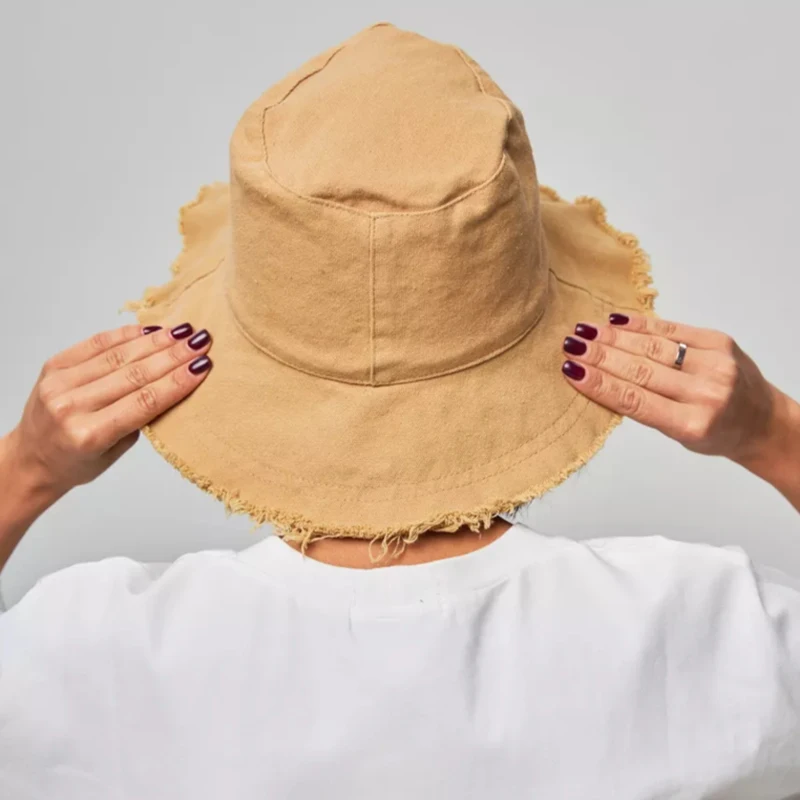 Fashion Raw Edge Bucket Hat Ladies Sun Beach Bob Cap Unisex Outdoor Sport Pull Up Fisherman Hat Wholesale Custom Pastis Logo Hat