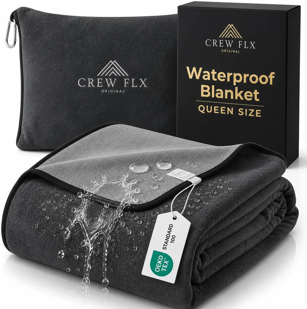 

Waterproof Blanket Queen 80x60 - Reversible Plush Fleece, TPU Layer, Stain Proof for Bed Couch
