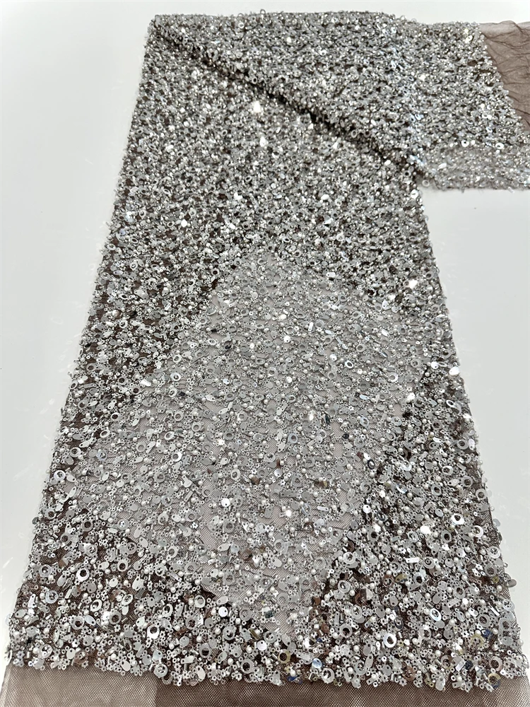 Luxury Elegant Handmade เย็บปักถักร้อยลูกปัดลูกไม้คุณภาพสูงแอฟริกัน 3D ลูกไม้เลื่อมผ้างานแต่งงานเย็บ,