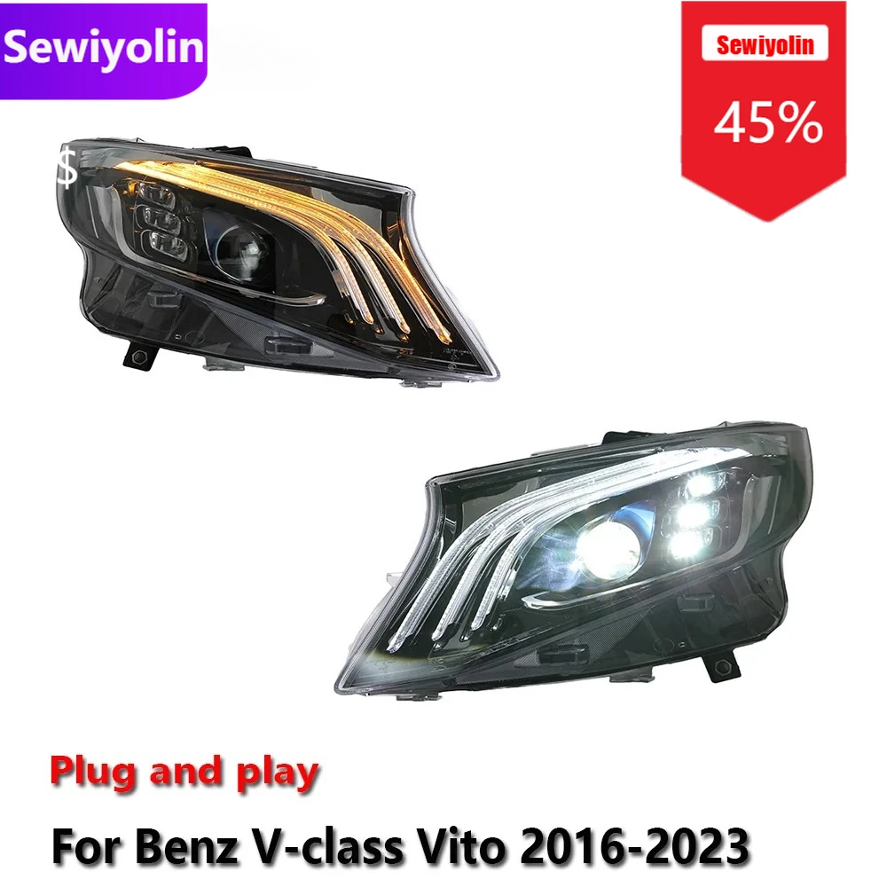 

Sewiyolin автомобильные светодиодные фары DRL в сборе для Benz V-class Vito 2016-2023, противотуманные фары DRL, стоп-сигналы поворота Plug And Play