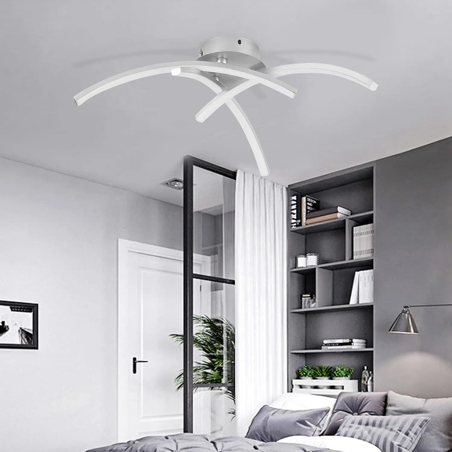 JOYINLED Modern Curved LED Ceiling Light Cool White Flush Mount Ceiling Lamp for Living Room Bedroom Kitchen Hallway Office