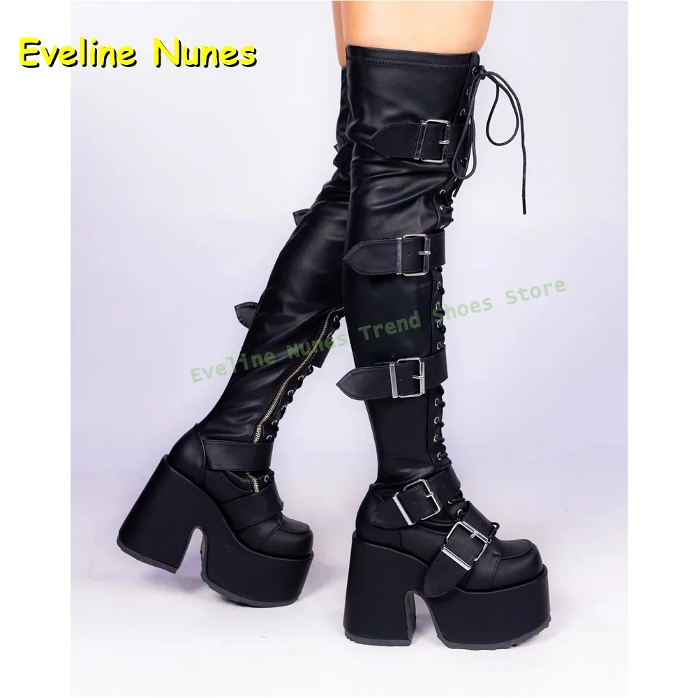 Pink Belt Buckle Platform Long Boots 2025 New Arrivals Y2K Subculture Style Round Toe Thick Sole Patchwork Over The Knee Boots