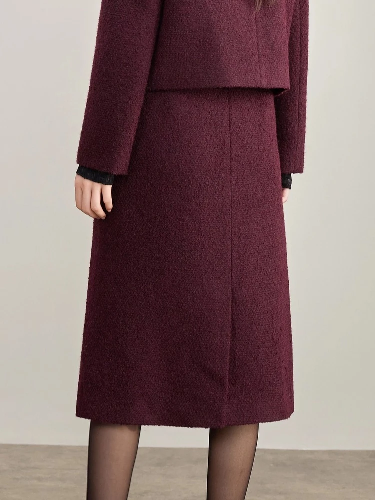 SENTUBILA Women‘s Midi Skirt Elegant A-line Woolen Skirt 2026 Autumn Solid Pocket Dress Office Lady Female Clothing 153QA3551