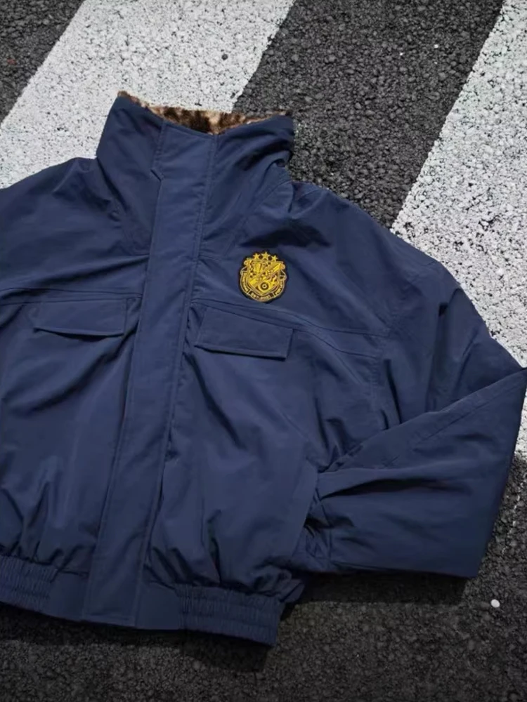 

American Retro Leopard Print Jaet Men's Winter Tee-Proof Stand Collar Fce-Lined Thiened Cotton Coat Warm Youth Faion