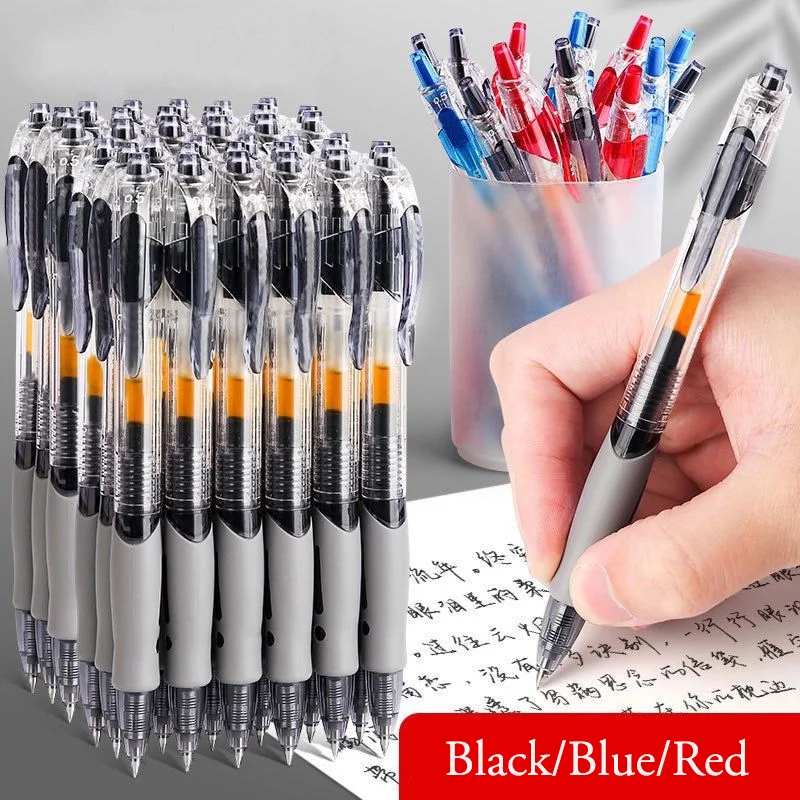 

Retractable Gel Pen Refill Black/Red/Blue Ink Ballpoint For Writing 0.5mm Bullet Nib Non-slip Grip Office School Stationery