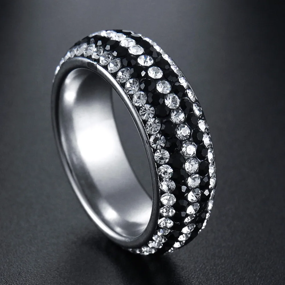 New Arrival High Quality Unique Allergy Free Silvery 5 Row Lines Ring Rainbow Color Crystal 1PC Rhinestone Stainless Steel Rings