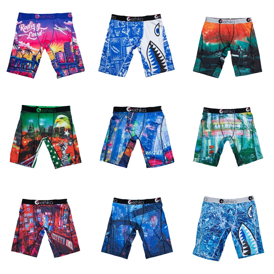 ETHIKA 1Pcs Men Underwear Boxers Breathable Mesh Crotch Man Underpants Plus Size L-3XL Mens Panties Printed Men's Boxers Briefs