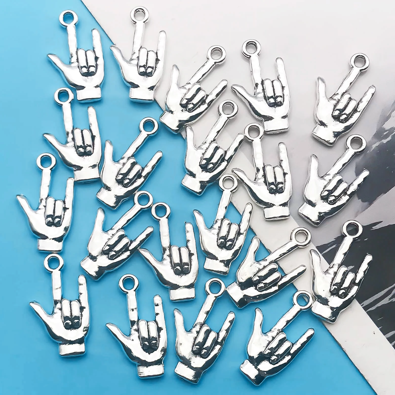 10/20pcs 22x12mm Antique Silvery Hand Pendant Non-Verbal I Love You Hand Sign Charms For Jewelry Making Findings Crafting