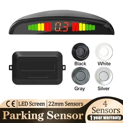 Hippcron Car LED Parking Sensor Kit 4 Sensors 22mm Backlight Display Reverse Backup Radar Monitor System 12V 4 Colors