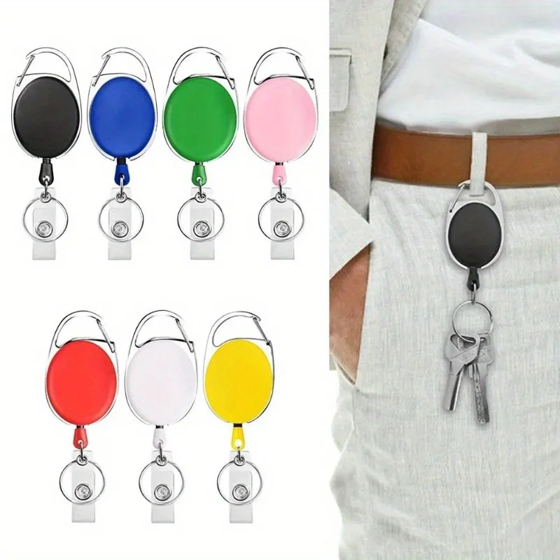5Pcs Belt Rope Office Lanyard Clip Keychain Name Tag Holder Keyring ID Card Key Ring Cord Reel Retract Pull Key Chain Badge