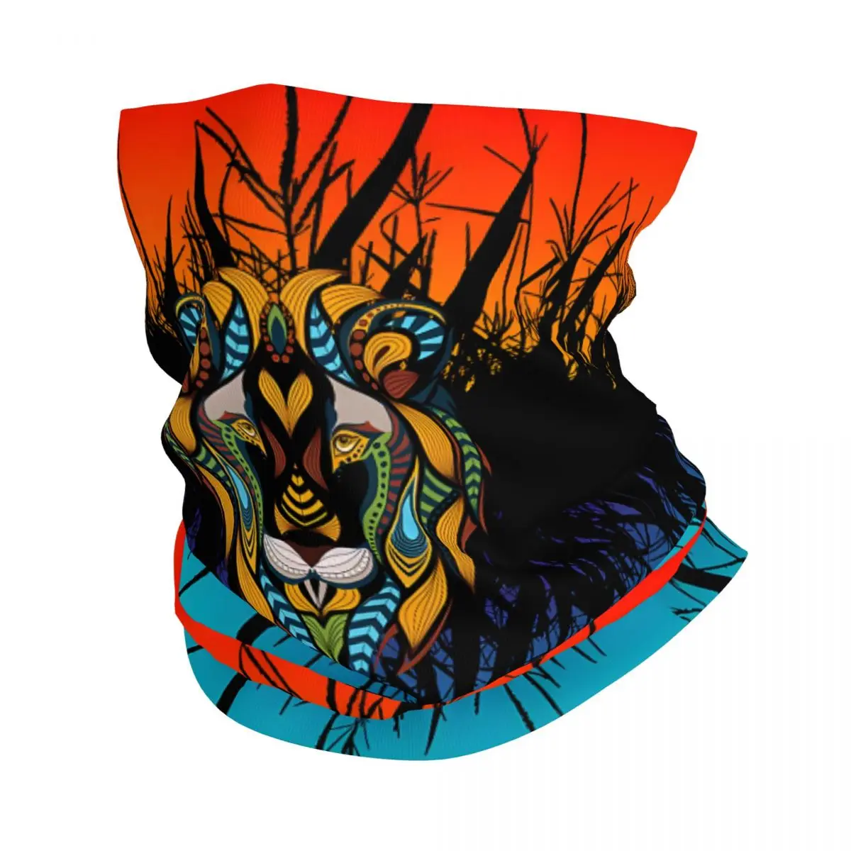 Tribal Lion Head Scarf Neckerchief Neck Face Mask Polyester