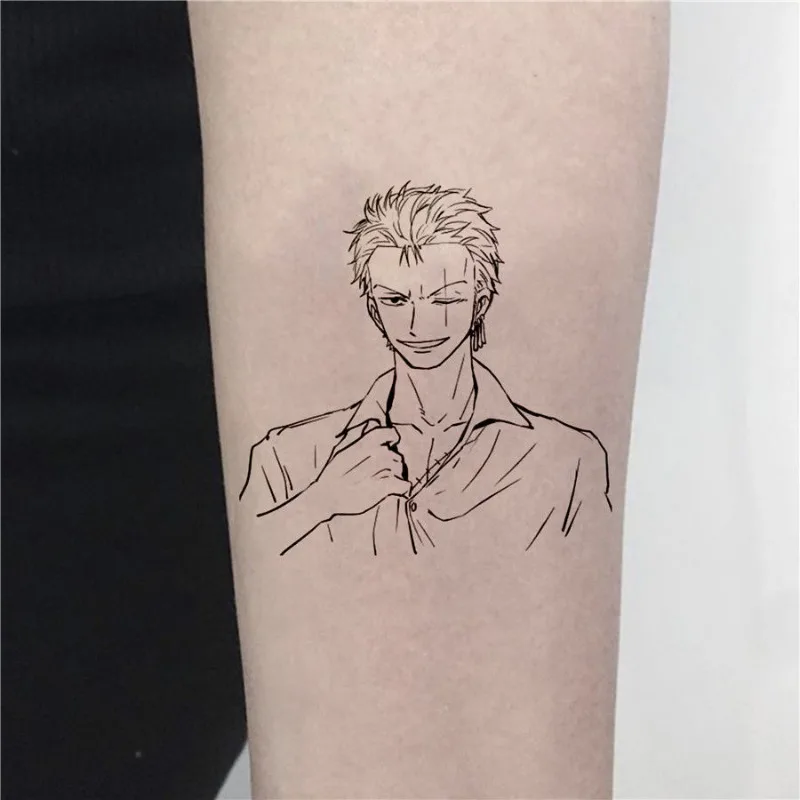 Anime One Piece periférico Zoron tatuaje pegatina Luffy dibujos animados fresco boceto simulación tatuaje duradero impermeable