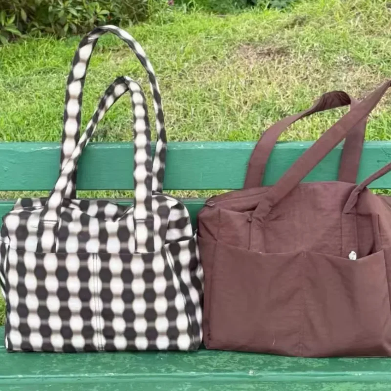 Brand Checkered Leopard Canvas Tote Bag Large Capacity Multi Pocket Handbag Extendable Suitcase Travel Bag Foldable Duffle Purse