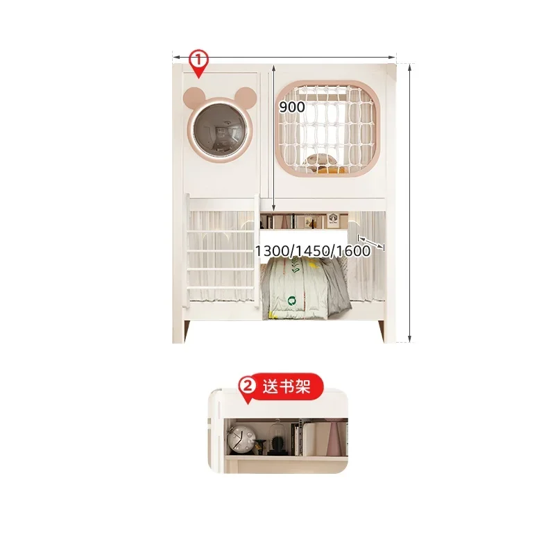Upper and lower beds Solid wood, acrylic high guardrail, multi-functional combination bed