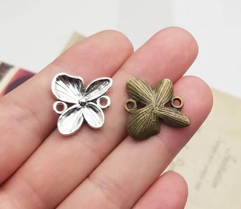 20pcs/lot--20x20mm Antique Silver/Bronze Plated Clover Charms Connector St.patrick Pendants DIY Supplies Jewelry Accessories