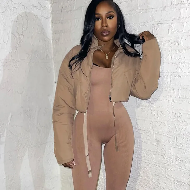 Cotton Padded Winter Crop Jacket Coats 2025 Women Y2K Streetwear Autumn Clothes Sexy Elegant Short Bubble Puffer Jakcets