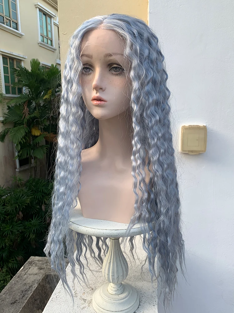 Long Curly Hair Blue Fashion Women's Wig Realistic Wigs