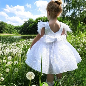 White tulle dress for girls, sequins' lace, 3-9 years old, first communion, ball, wedding party, lady of honor, child princess 10 Main Sales Dress Bridesmaid Wedding - №10