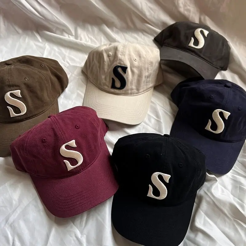 4 Season Baseball Cap for men Soft Top Adjustable Cotton Letter S Alphabet Embroidery Outdoor Korea Version Causal Caps for Men