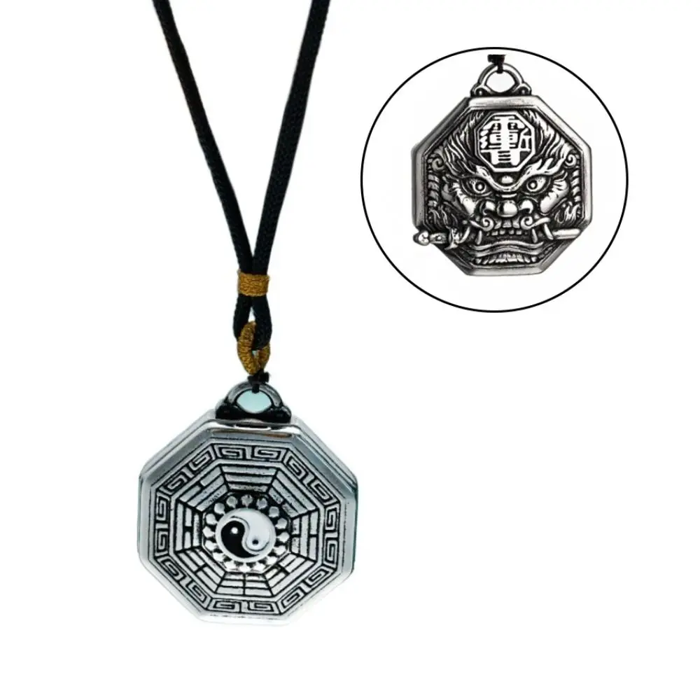 Geometric Yin Yang Tai Chi Gossip Necklace Charm Two-sided Domineering Lion Pendant Retro Vintage Eight Diagrams Necklace Unisex