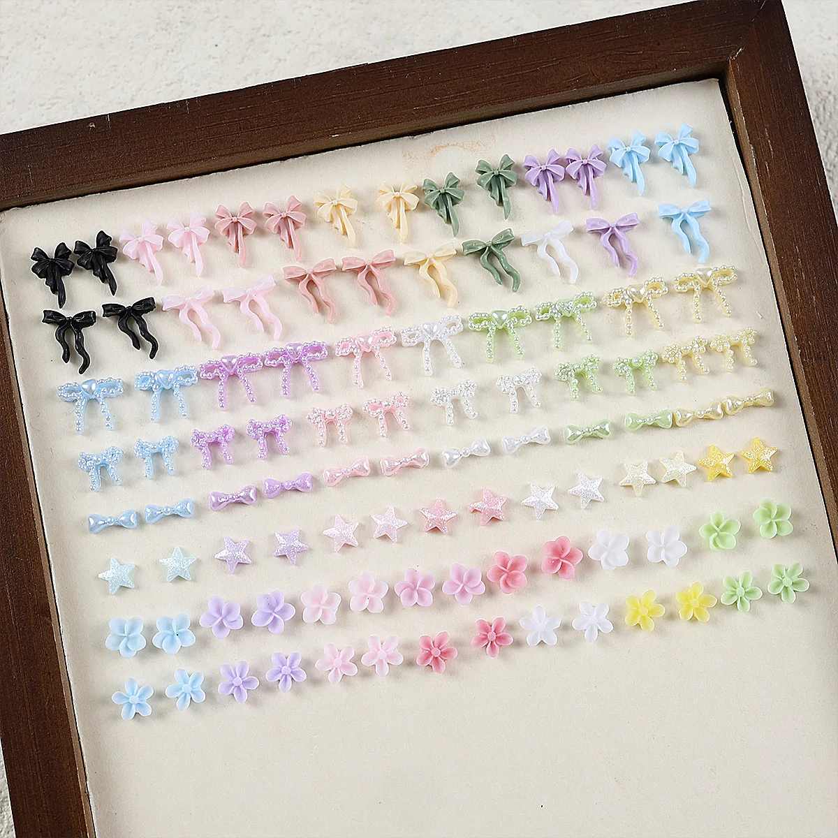 50PCS Pearlescent Pearl Ribbon Bow Dopamine Macaron Bow Star Fresh Flowers Nail Rhinestones Decorations Manicure Lovely Charms