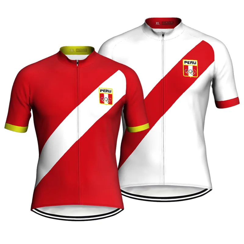 

Peru Pro Team Cycling Jersey Short Sleeve Bike Jacket Road Motocross Tops Sport Bicycle Clothing Mountian Wear Shirt Cyle Racer