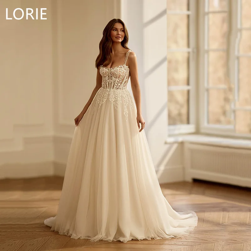 

LORIE Spaghetti Strapless Lace Applique A-line Sexy Wedding Dress Bridal Gowns Sweetheart Backless Wedding Gown Customized 2025
