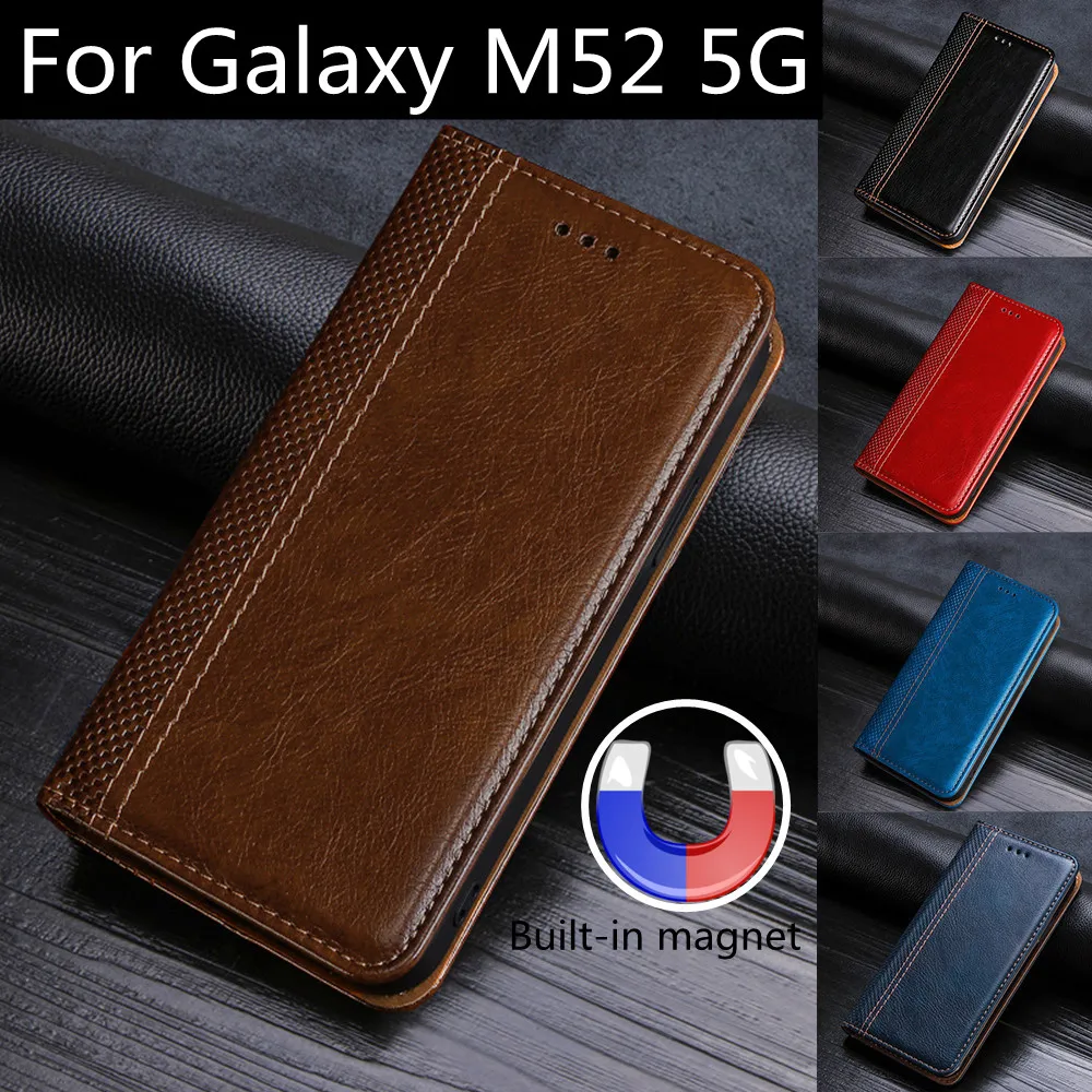 Кожаный чехол с защитой от кражи для Samsung Galaxy M52, флип-чехол для телефона, роскошные чехлы для Galaxy M52 GalaxyM52 M 52, кожаный чехол