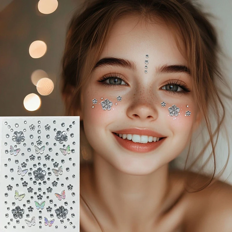 

Face Diamond Gem Sticker Butterfly Flowers Rhinestone Tattoo Eyeshadow Stickers For Festival Nail Body Makeup Bling Jewel DIY
