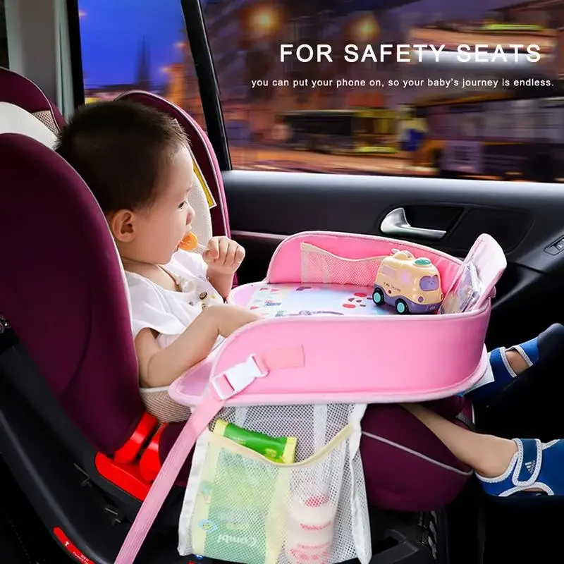 Baby Multi-function Car Safety Seat Tray Plates Dining Drink Table for Kids Car Seat Child Cartoon Toy Holder Storage Baby Fence