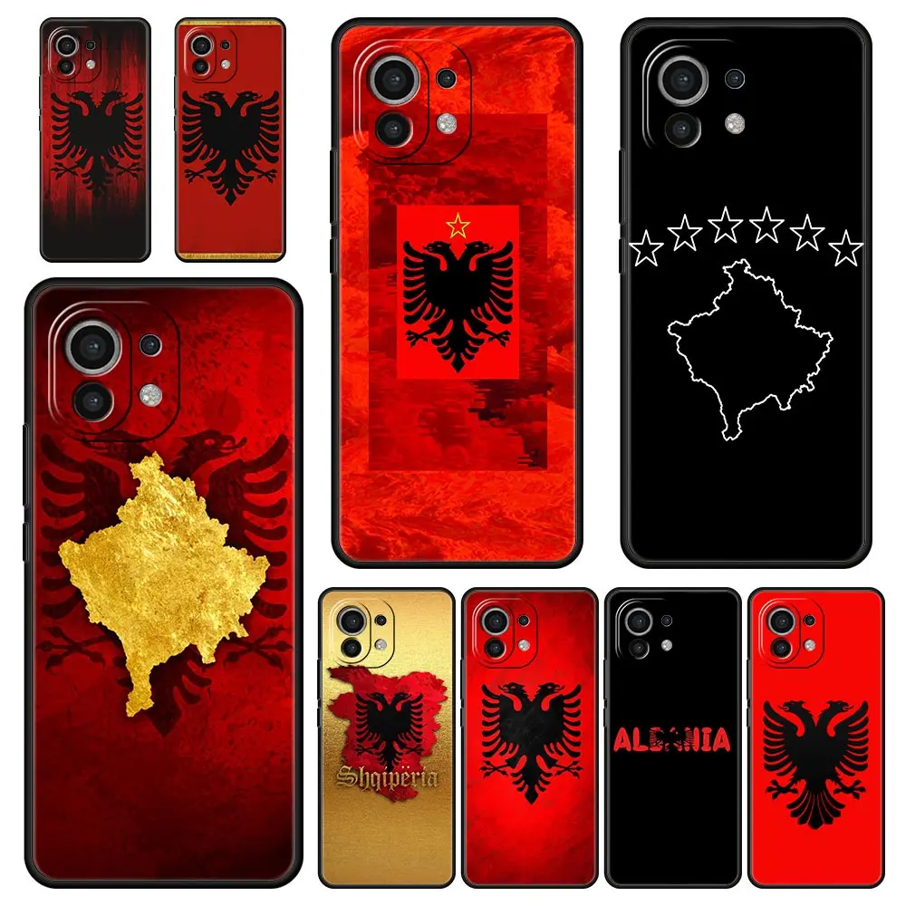Coque de téléphone drapeau albanie, étui noir en Silicone pour Xiaomi 14 13 12 11 Lite 13T 12T 11T Pro 9T Mi Poco X6 X5 M3 X3 Pro F5 F4 F3 5G