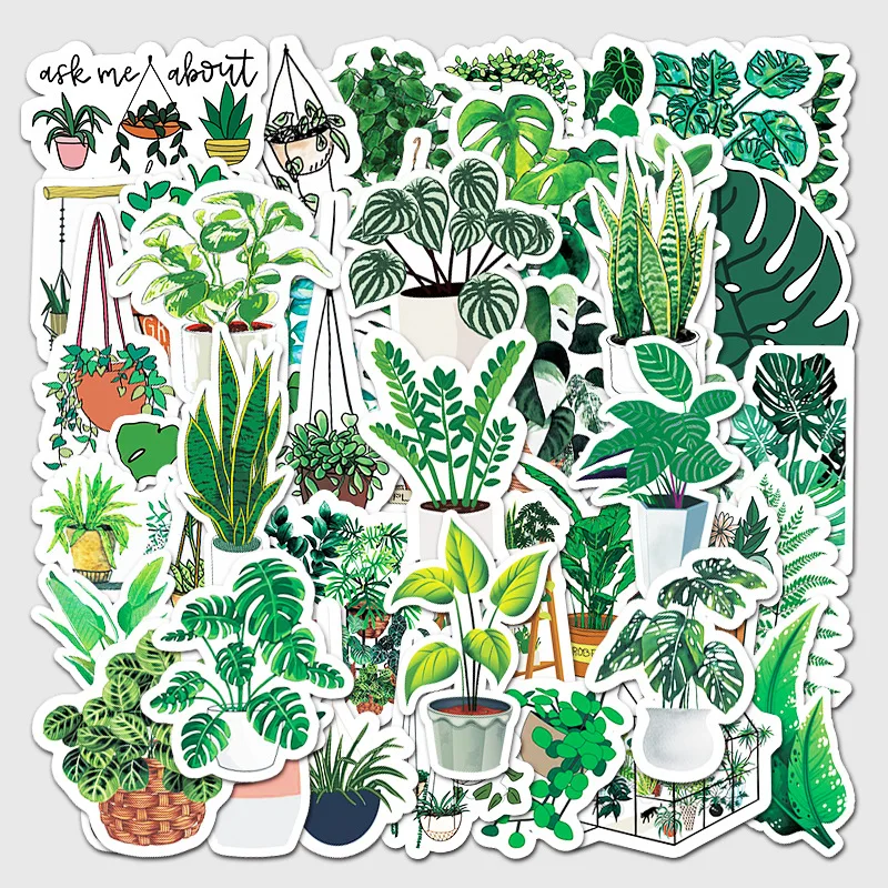 

50PCS Green Plant Plant Sticker Instagram Style Potted Plant Decorative Phone Case Skateboard iPad Waterproof Stickers Kids Toy