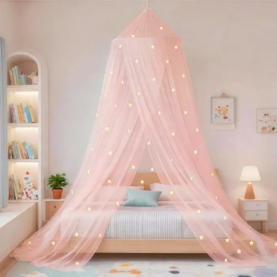 

Bed Canopy for Girls Mosquito Net, Princess Bed Canopy for Girls Room Decor - Insect Protection Hanging Canopy for Indoor Pink,