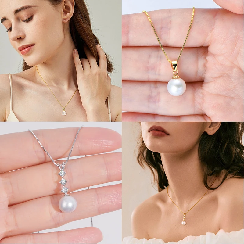 

OXTAO Natural Freshwater Pearl Pendant Necklace for Women 925 Sterling Silver Chain Plated White Gold Wedding Fine Jewelry Gift