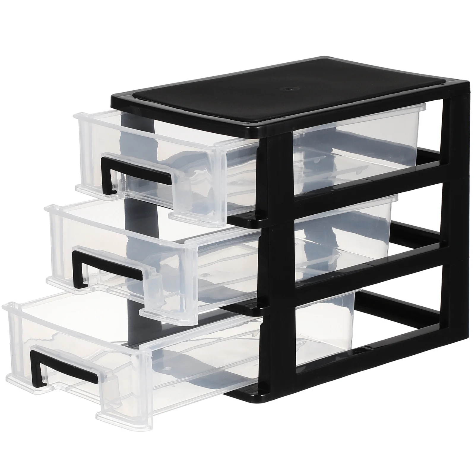 

Compact 3 Layers Desktop Storage Bin Transparent Drawer Style Plastic Organizer for Makeup Cosmetics Perfume Brushes Black and