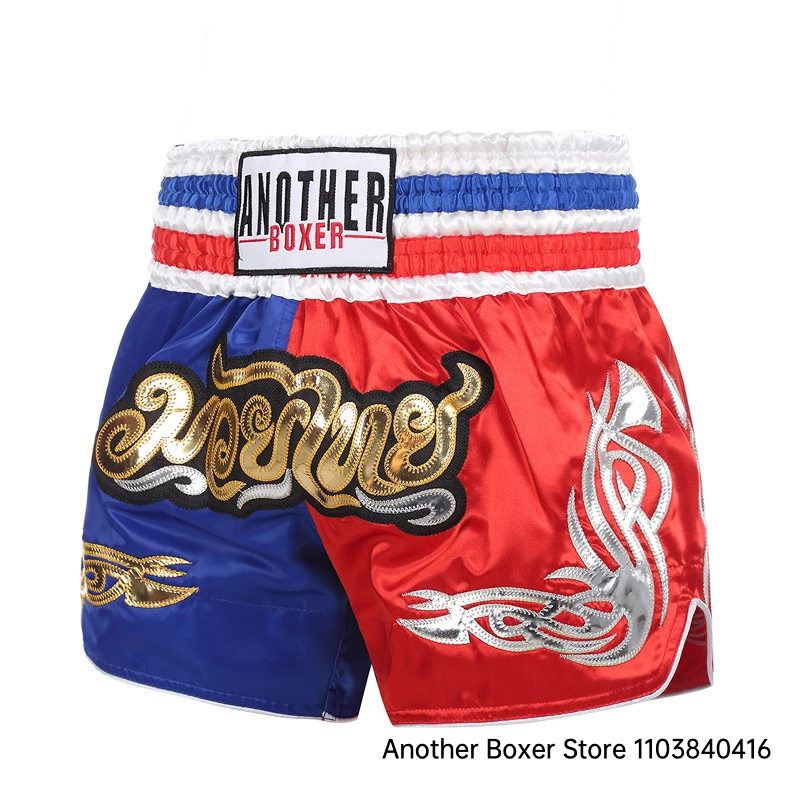 Muay Thai Shorts Men Kids Boxing Shorts Women Embroidery Satin Martial Arts Grappling Sparring Cage Fighting Kickboxing Pants