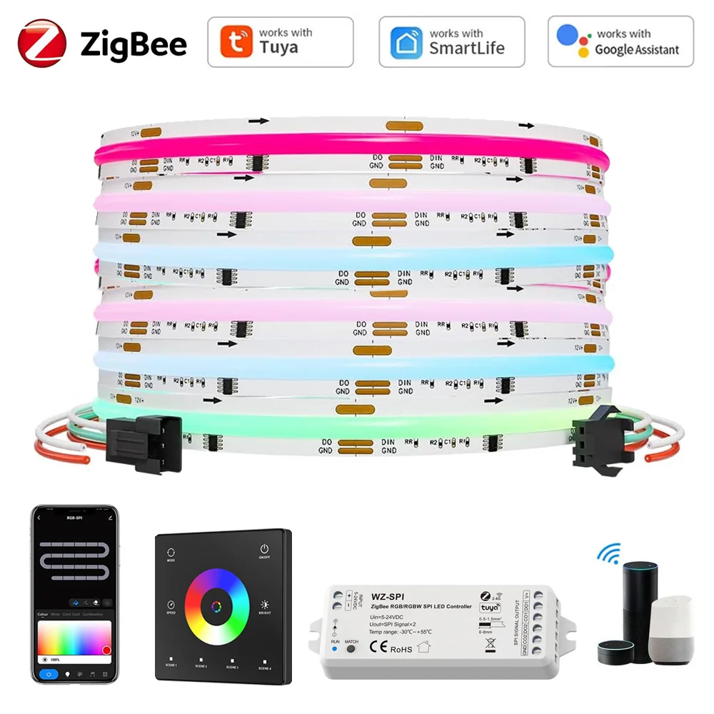 10m 20m Tuya Zigbee COB RGBIC LED Strip 24V Dream Color Party Room Light 2.4G Touch Remote fr Alexa Google Assistant SmartThings