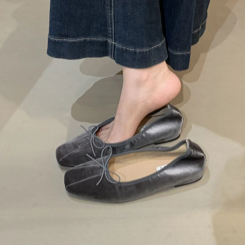 Modische Damen-Seidenballerinas mit Erhöhter Sohle, Schmetterlingsknoten, Flache Ballerinas für Damen, Frühling/Herbst Neuheit – Detail 5