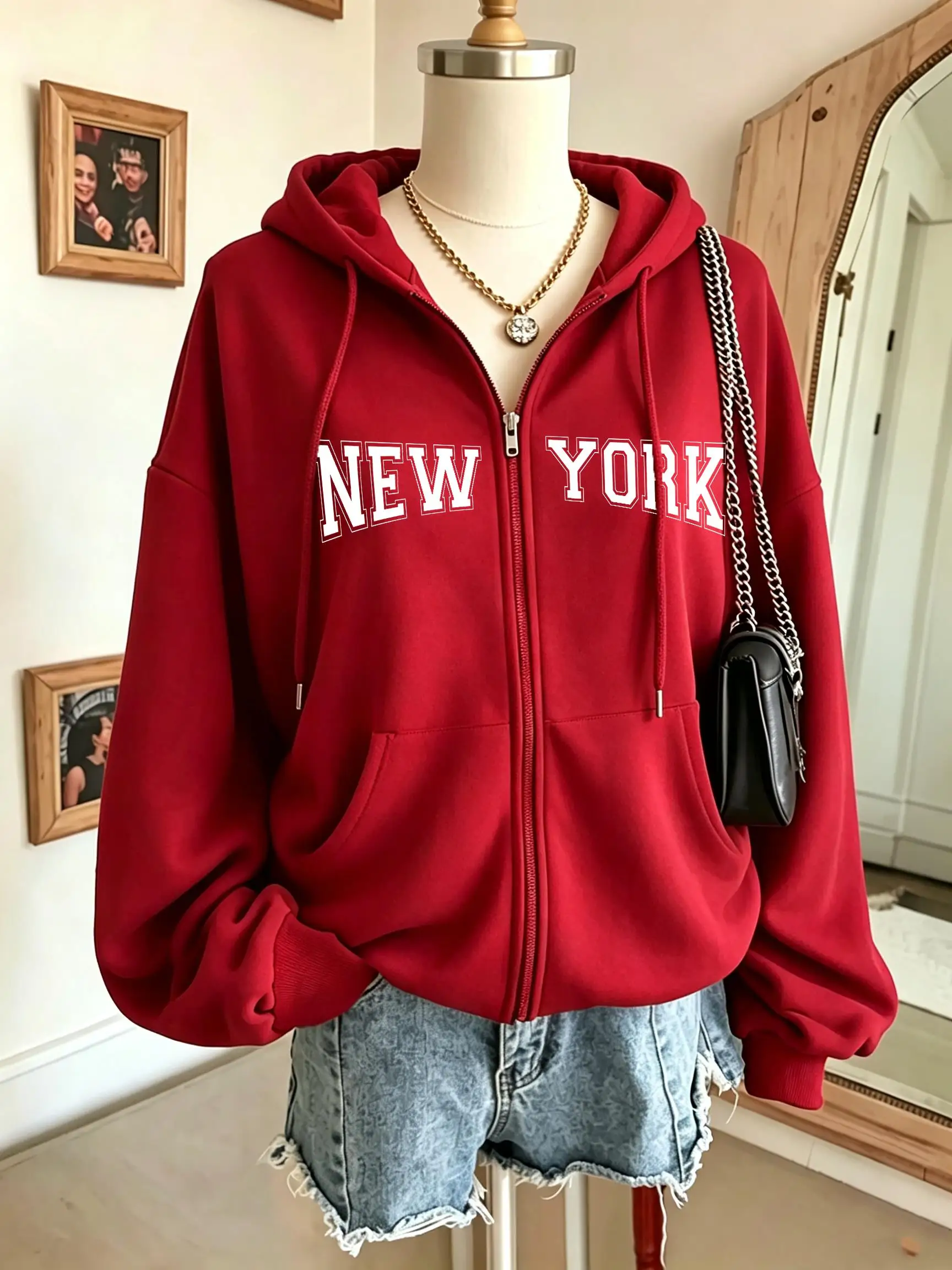 New York Brooklyn Number 23 Print Zip-Up Hoodie Women Pocket Soft Clothing Casual Autumn Zipper Hoody Fleece Hip Hop Sportswear