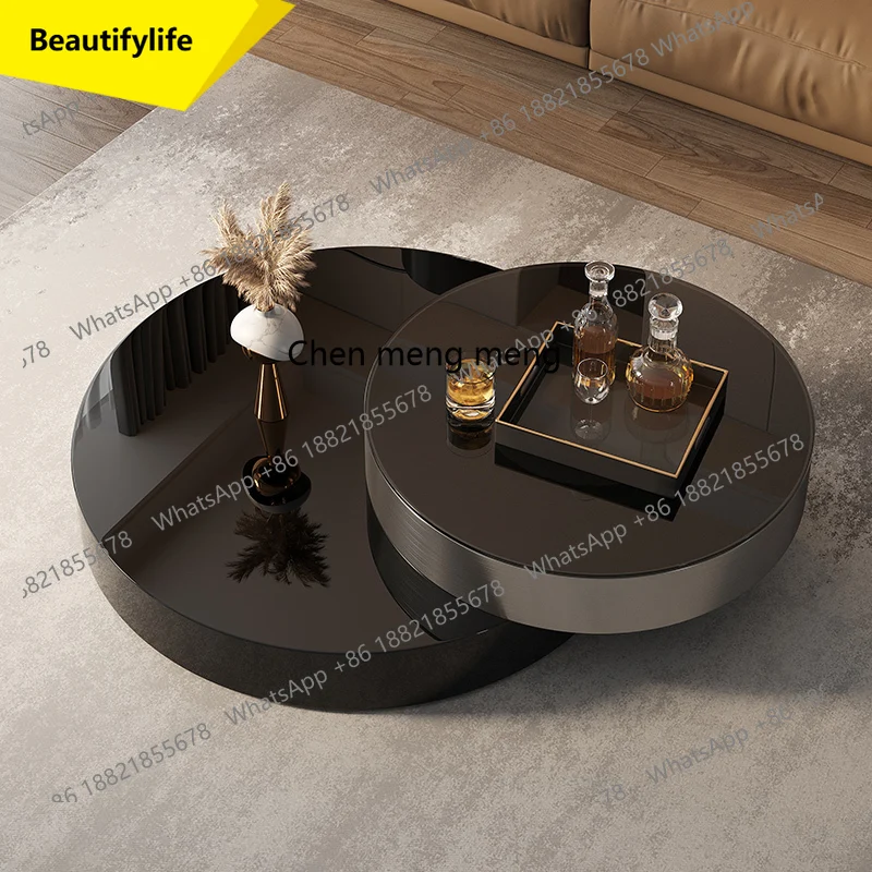 

M07 Italian minimalist size round coffee table rotating light luxury simple black glass living room