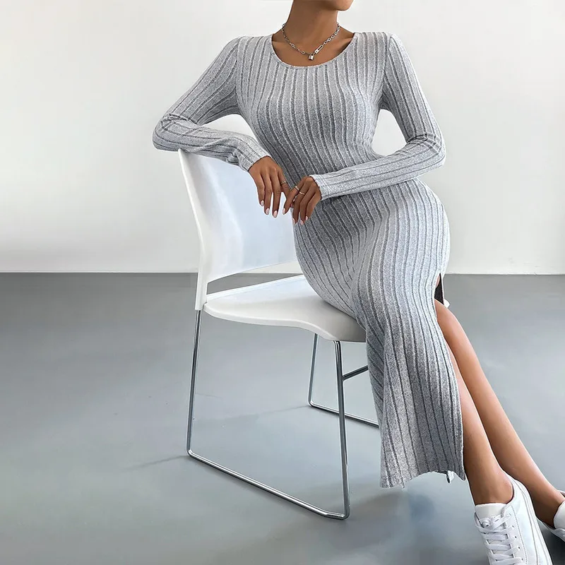 

Women's Autumn Winter Suits Knitted MIDI Skirt with Dress Commuting Leisure Vacation Simple Style Slimming Slit Cover Buttocks