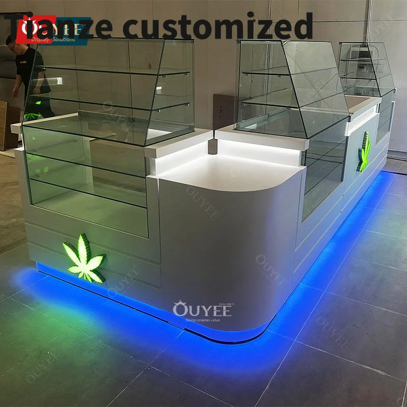 Customized-Factory Luxury Smoke Store Display Stand Clothes Rack Display Shop Glass Display Shelves With Lock