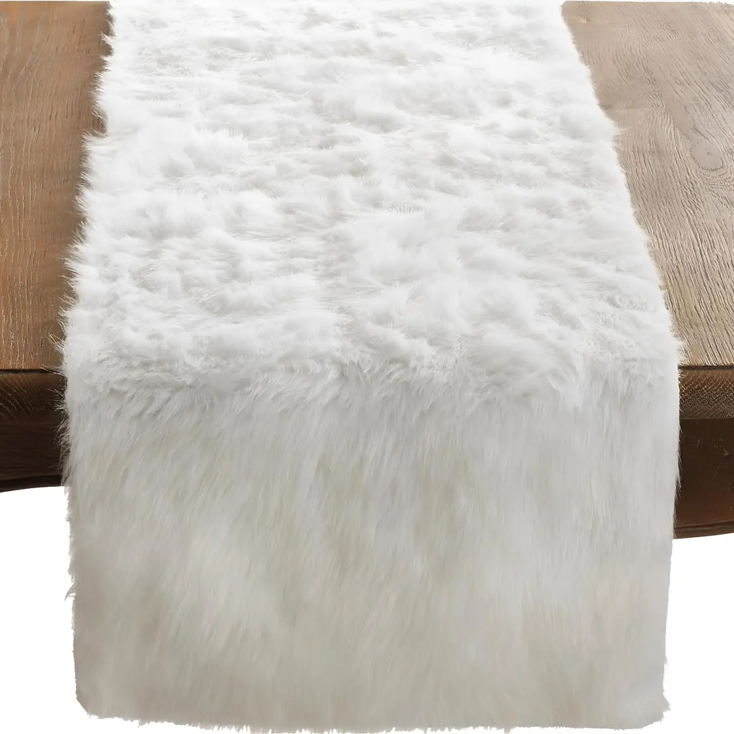 

White Faux Fur Table Runner, 15x108 Inches, Elegant Dining Decor