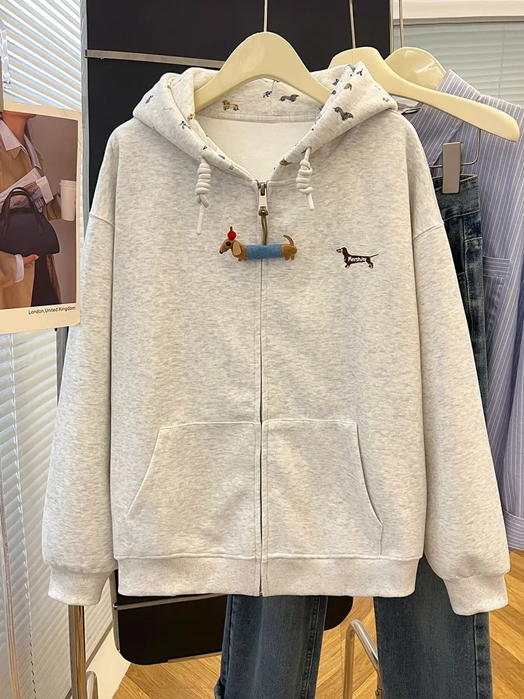 특대형 300파운드 미국 레트로 후드티 여성용 2025년 가을 신상 고급 지퍼 오픈 가디건 스웨트셔츠 아우터웨어