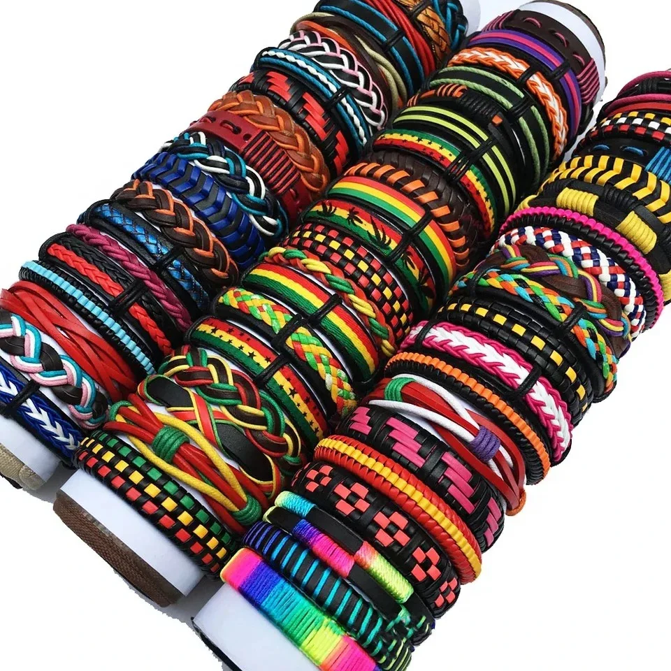 5Pcs/Lot Bulk Vintage Leather Charm Bracelets For Men Women Mix Styles Adjustable Bangle Fashion Jewelry In Wholesale