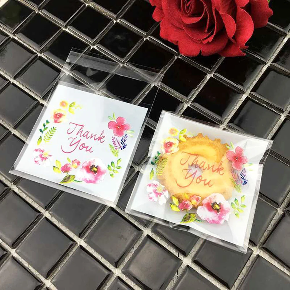 100 Pcs Thank You Cellophane Bags Gift Adhensive Small and Fresh for Bakery Candy