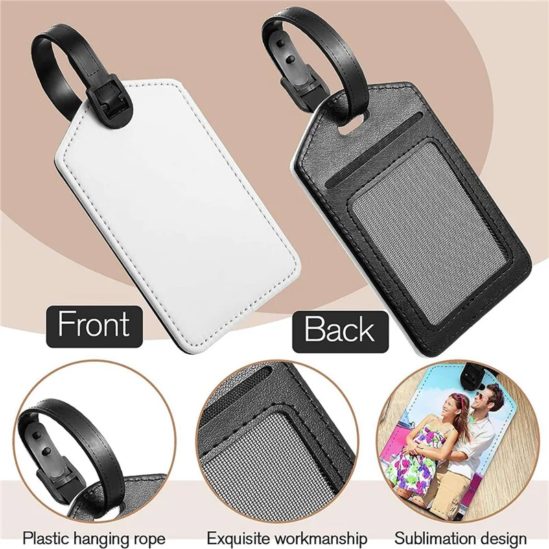 60Pack Sublimation Rohlinge Gepäck Tags PU Leder Wärme Transfer Tasche Tags Für Reise Koffer Sport Taschen Halter