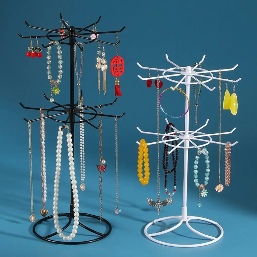 

For Hanging Bracelets Round Jewelry Display Stand Holder Metal 2 Tier Keychain Shelf Rings Earrings Hair Band Storage Rack